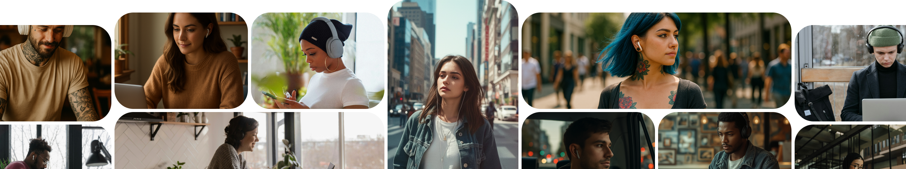 People using headphones and devices